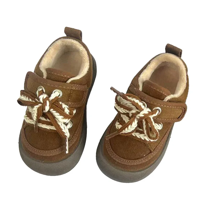 Zapatos de algodón para niños y niñas, calzado cálido de terciopelo grueso, estilo coreano, Otoño e Invierno