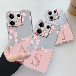 For Redmi Note 13 Pro 4G 5G Note13 Xiaomi Poco M6 PRO X6 Clear Letter Pink Flowers Fashion Phone Cover Soft Silicone Funda Shell