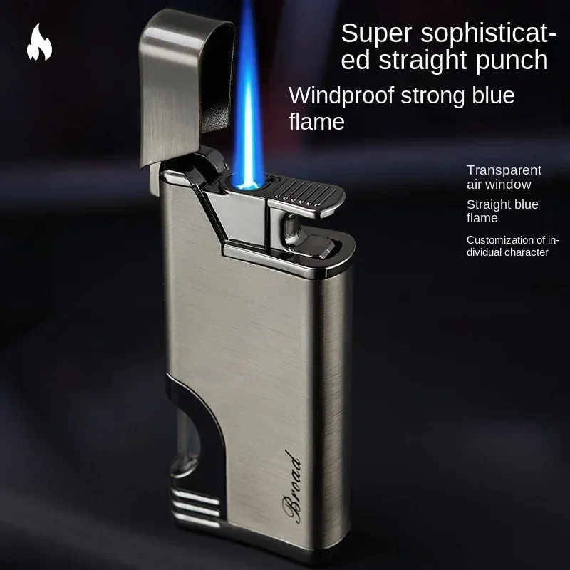 BROAD Powerful Jet Flame Metal Windproof Lighter Transparent Gas Window Press Ignition Butane Gas Smoke Accessories Men\'s Gift