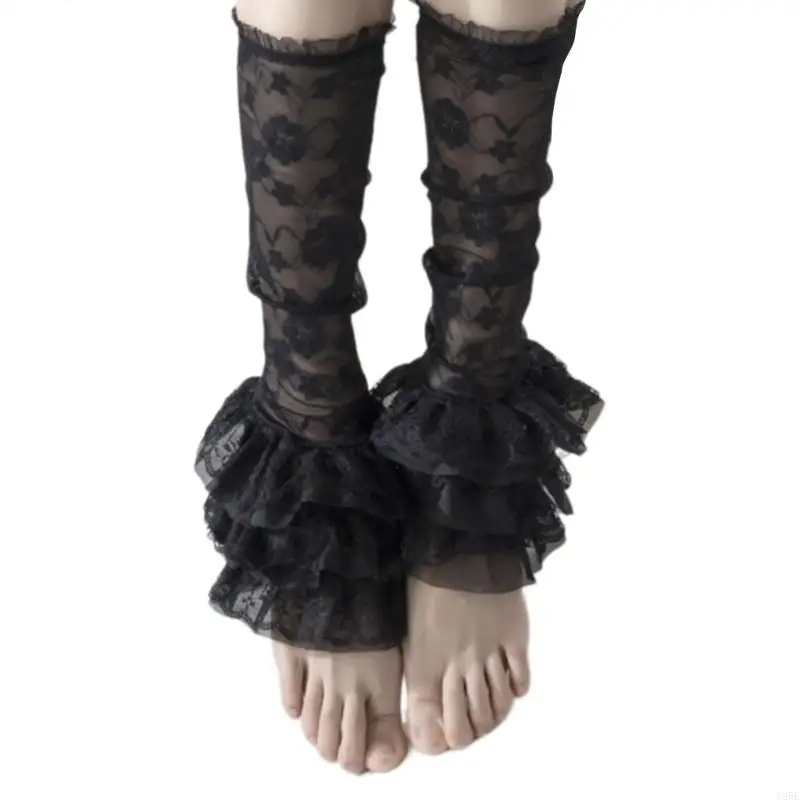 Calcetines sin pies elásticos multifuncionales 195E, cubiertas decorativas con volantes en capas y encaje, calentadores con