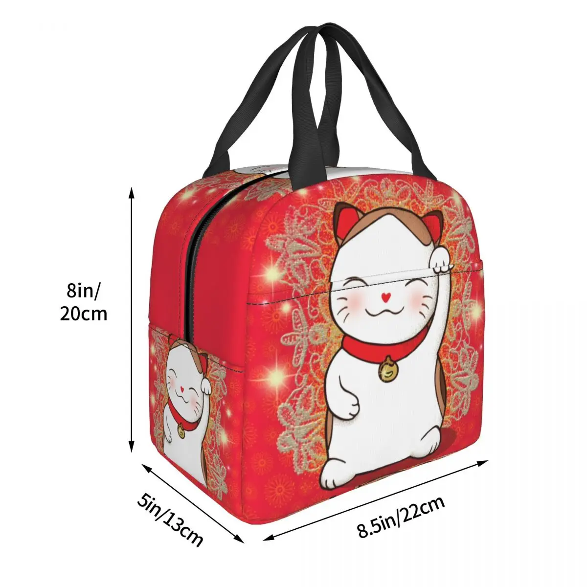 Cute Maneki Neko Waving Insulated Lunch Tote Bag for Women Japanese Lucky Cat Resuable Thermal Cooler Bento Box Camping Travel