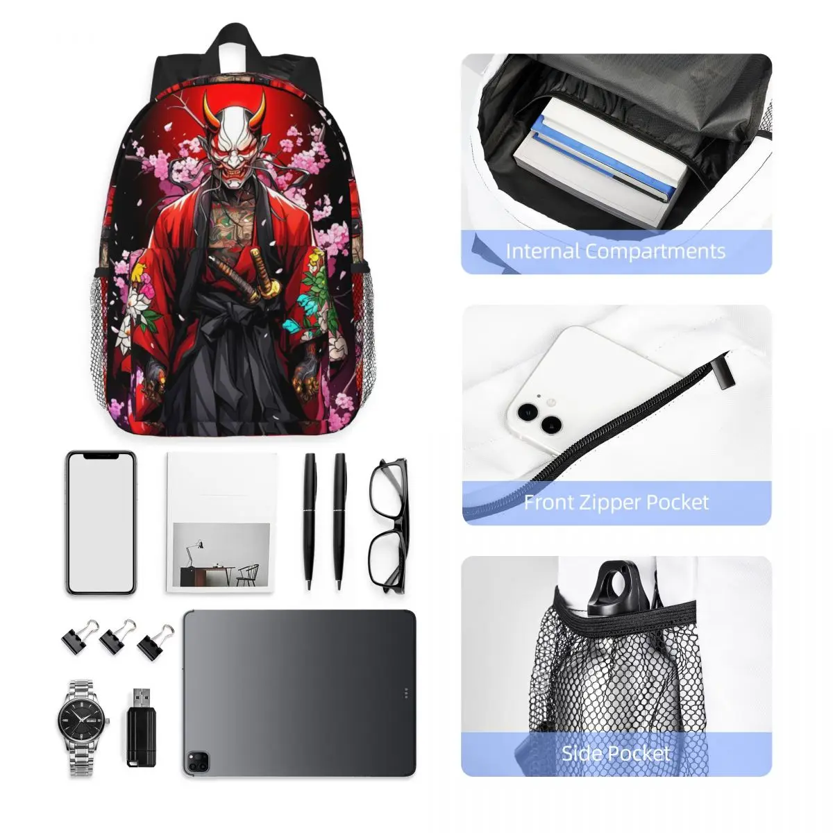 القوطية أوني هانيا اليابانية الساموراي شيطان على ظهره رائجة البيع Daypack صبي الفتيات BookBag حقائب كتف للرجال النساء حقيبة مدرسية للأطفال #5