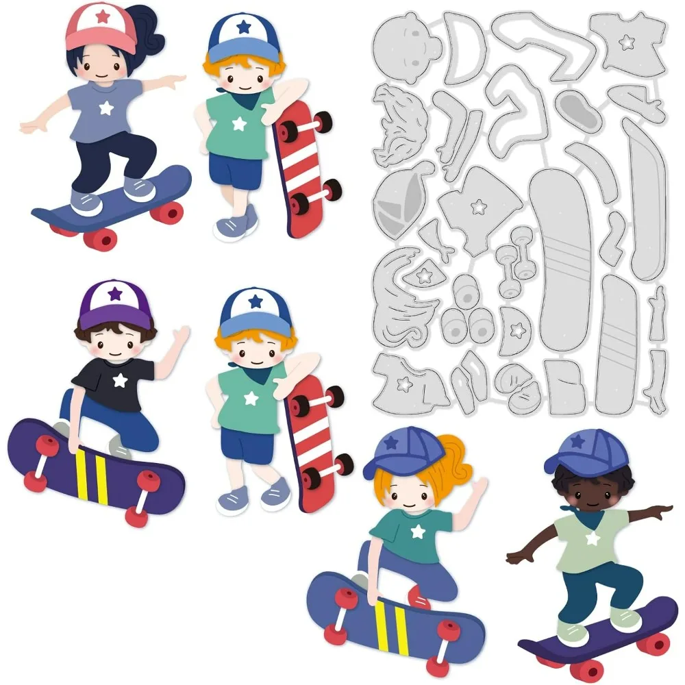 5.6x4.1inch Skateboard Pattern Metal Cutting Dies, Sport Themed Boy Skiting Embossing Stencil Template for DIY Crafts