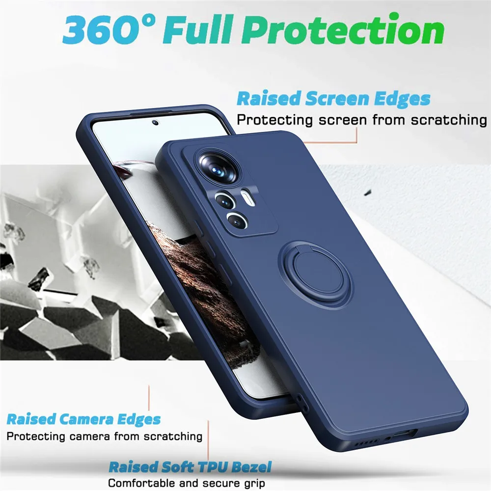 for Xiaomi Mi 14 13 13T 12 12T 11 10 Lite Pro Ultra Case Liquid Silicon Matte Ring Holder Stand Cover Soft Shell Antifall Fundas