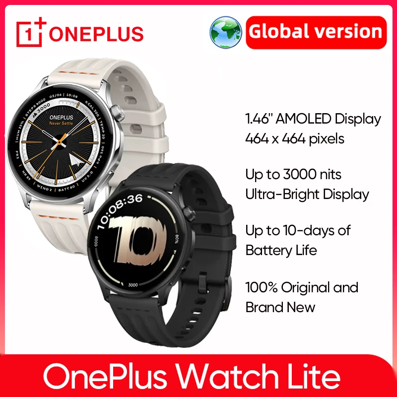 World Premiere OnePlus Watch Lite Smart Watch Global Version Up to 10 Days of Battery Life Dual Band GPS 1.46'' AMOLED Display