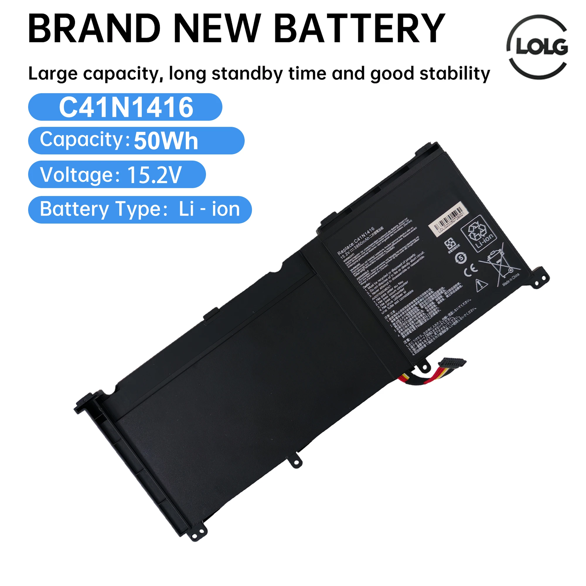 

15.2V C41N1416 Laptop Battery for ASUS ZenBook Pro G501 G501J G501VW G501VJ G501JW G601J N501J UX501LW N501L UX501J Series