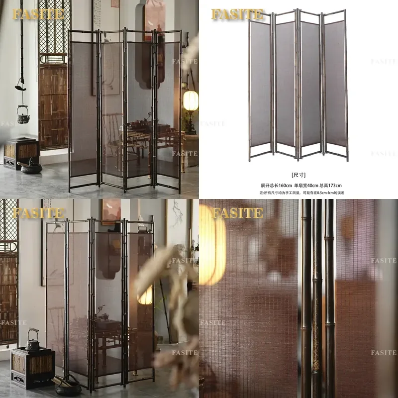 For Classical Purple Bamboo Filament High Screen Chinese Partition Entrance Foldable Mobile Semi-transparent Folding Screen