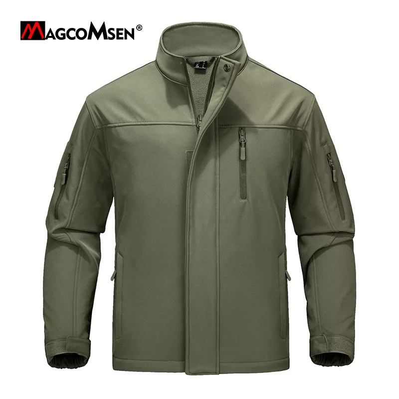 MAGCOMSEN Autumn Men's Jacket Waterproof 6 Pockets Softshell Fleece Lined Hiking Jacket Windproof Outerwear