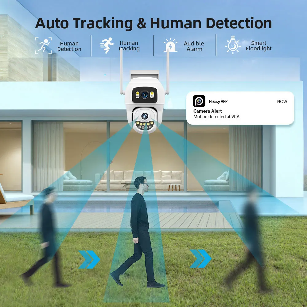 10MP 5K Outdoor PTZ WiFi Security Camera – AI Human Detection, Dual Screen Display, Two-Way Audio, Email Alerts & HiEasy App