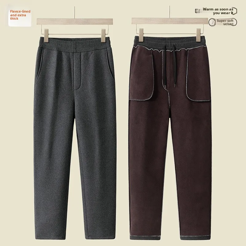 Men's Sports Leisure Windproof Breathable Thick Cold Resistant Warm Pants Winter Fashion Trend with Velvet Straight Leg Pants