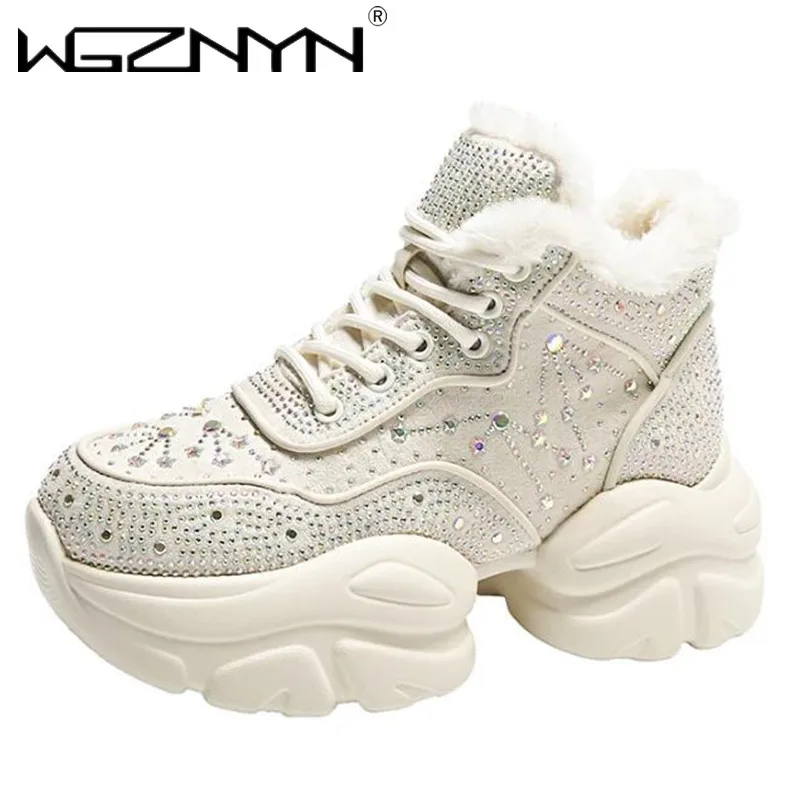 2024 Fashion Women Shoes New Winter Warm Women Sneakers Diamond Luxury Designer Casual Ankle Boots Platform Shoes Zapatos Mujer