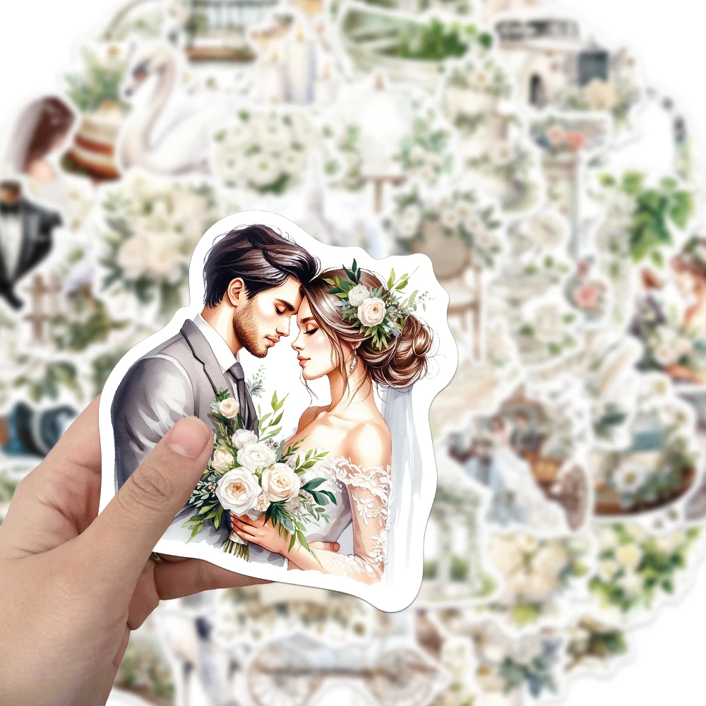 50PCS Creative Retro Flower White Wedding Stickers for Journaling Decorative Materials Notebook DIY Personalized Decals
