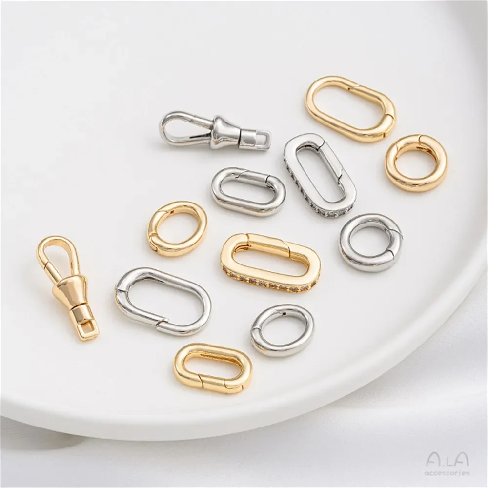 

Universal Buckle 14K Gold Wrapped Circular Oval Spring Buckle for DIY Pearl Chain Lobster Buckle Accessories