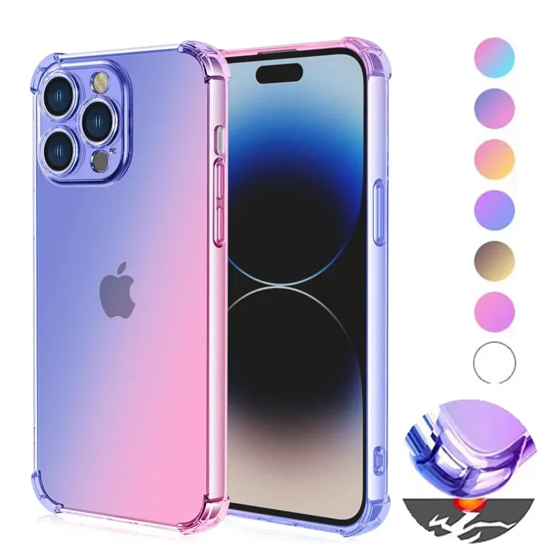 Gradient Airbag TPU Case For iPhone 16 15 Pro Max 14 Plus 13 12 Mini 11 XR XS Max SE Cover Shockproof Fundas Coque Shell