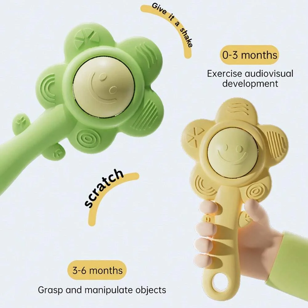 Un anneau de dentition et hochet pour bébés : son, jouet à croquer, apprentissage et divertissement précoces, anneau de dentition, hochet, fonction de préhension 3 en 1