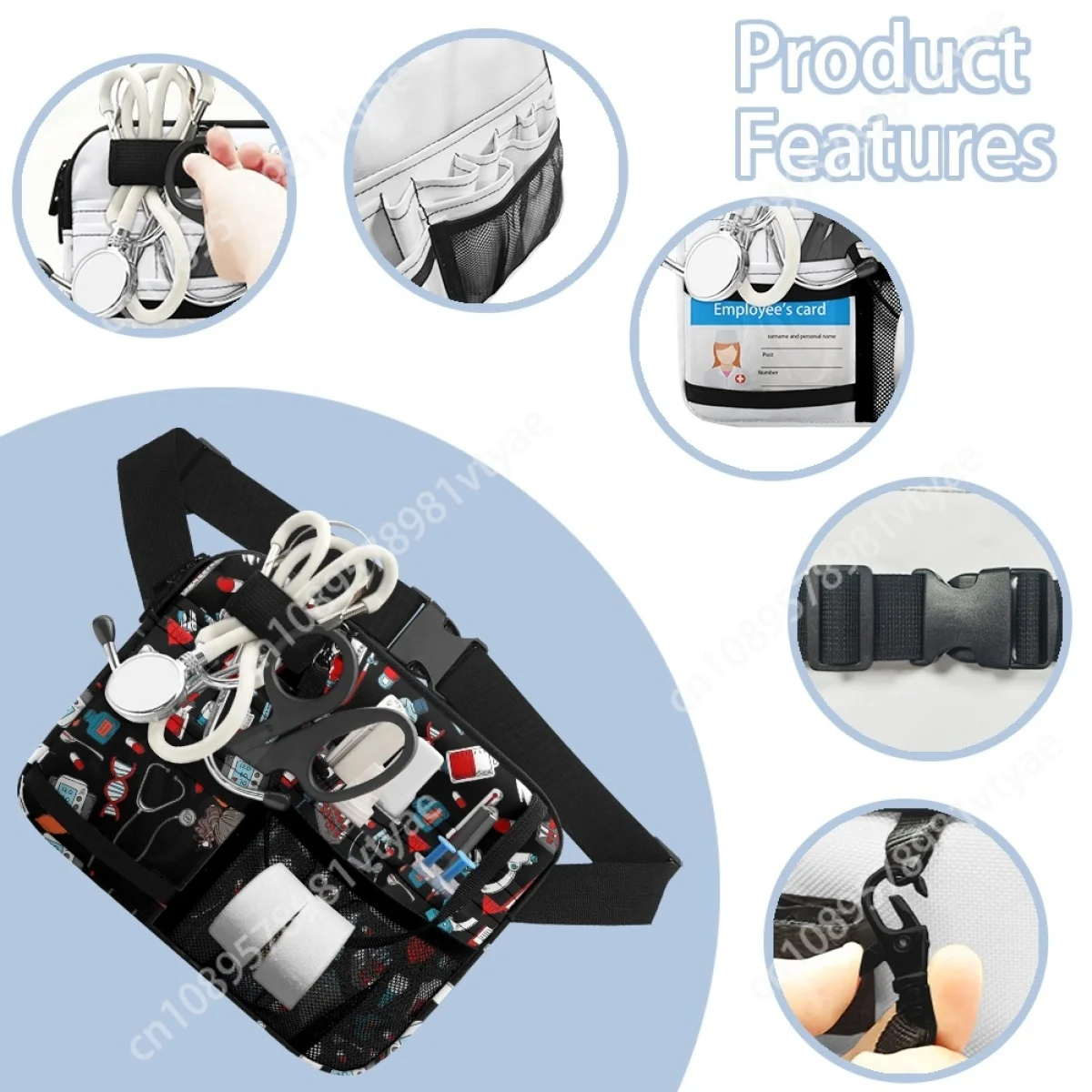 Print on Demand Medical Pack Adjustable Waist Strap Nurse Fanny Pack Female for Stethoscopes Care Kit Nursing Student Tools 2023