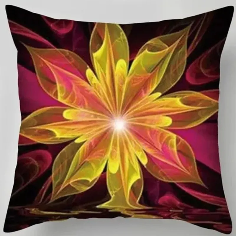 Colorful Fantasy Flowers Printed Pillow Covers Pattern Cushion Cover Suitable For Sofa Bedroom Car Pillow Cover