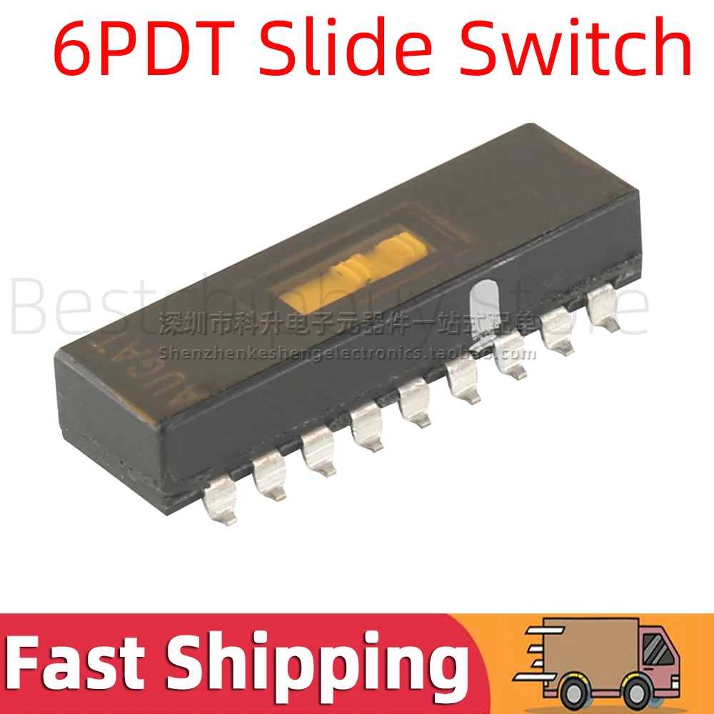 6-1825011-5 SMD 18P Slide Switch 18 Pin 2 Position 6PDT 6 Pole Double Throw Switch Flush Top Actuator Surface Mount Right Angle