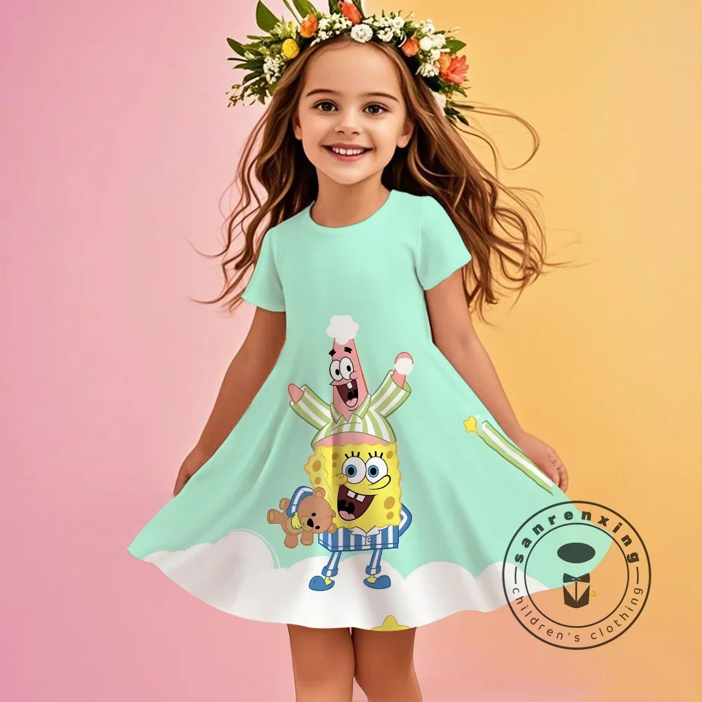 

Sequins 3D Printing SpongeBob SquarePants Elegant Dresses Girl Clothes Summer Dress Holiday Dress 2025 Children