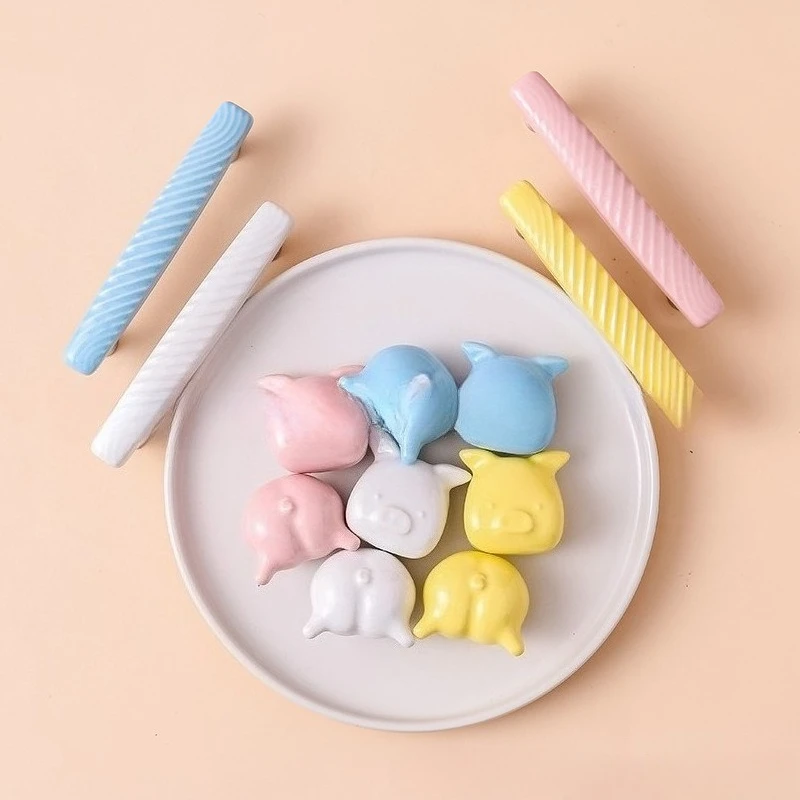 الشمال الإبداعية لطيف مقبض غرفة الأطفال خزانة ملابس باب خزانة درج الكرتون خنزير رئيس مقبض صغير ملون #1