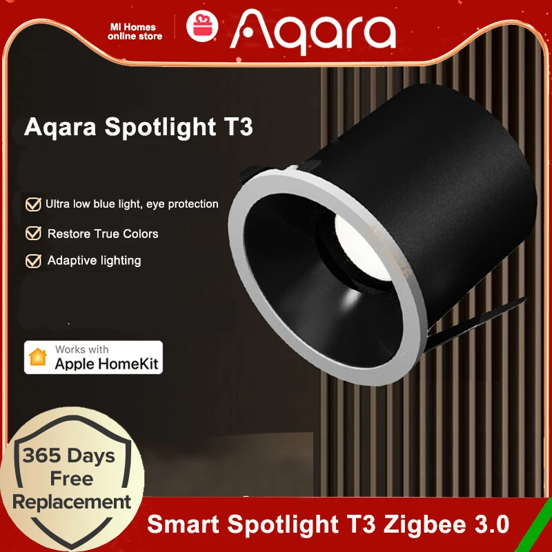 Aqara Smart Spotlight T3 Zigbee 3.0 النازل يعتم ضوء دائري 6W شعاع زاوية 15 ° 24 ° 36 ° 80 °   الإضاءة التكيفية يعتم Homekit