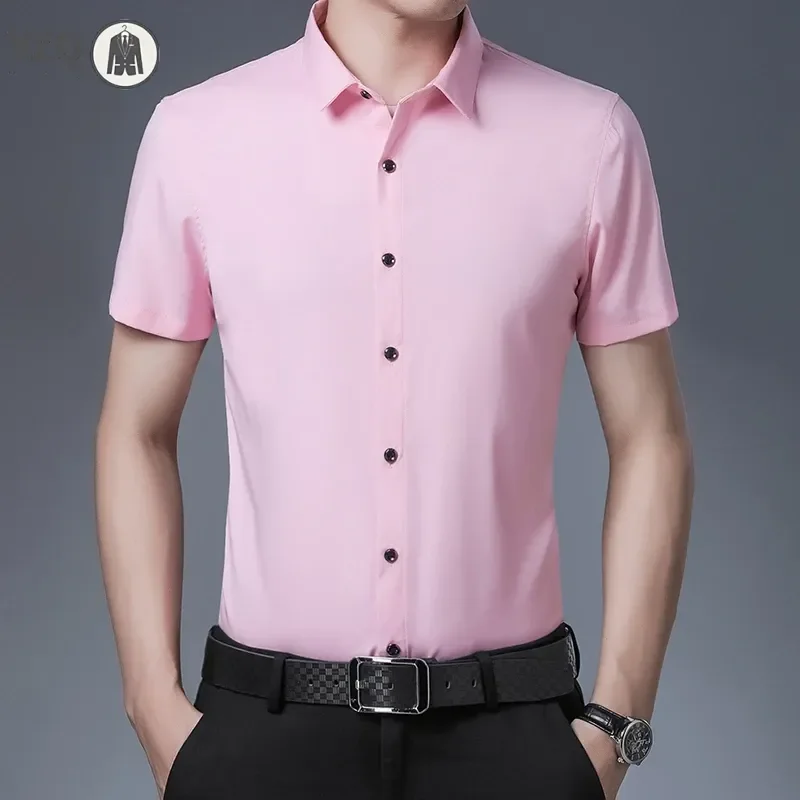 Men's Business Casual Solid Color Short Sleeved Shirt Non Ironing Comfortable Top