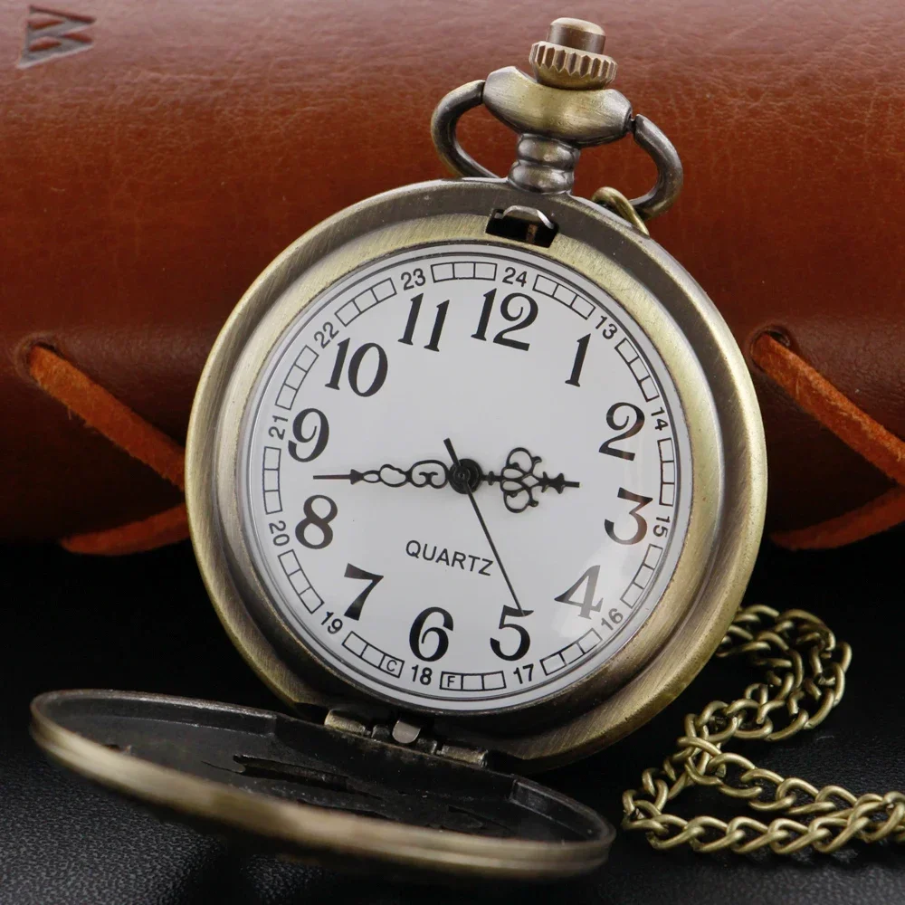 Dragon-Phoenix Carved Retro Quartz Pocket Watch Necklace Classical Dial Bronze Case With Chain Unisex Pendant Gift For Women Men