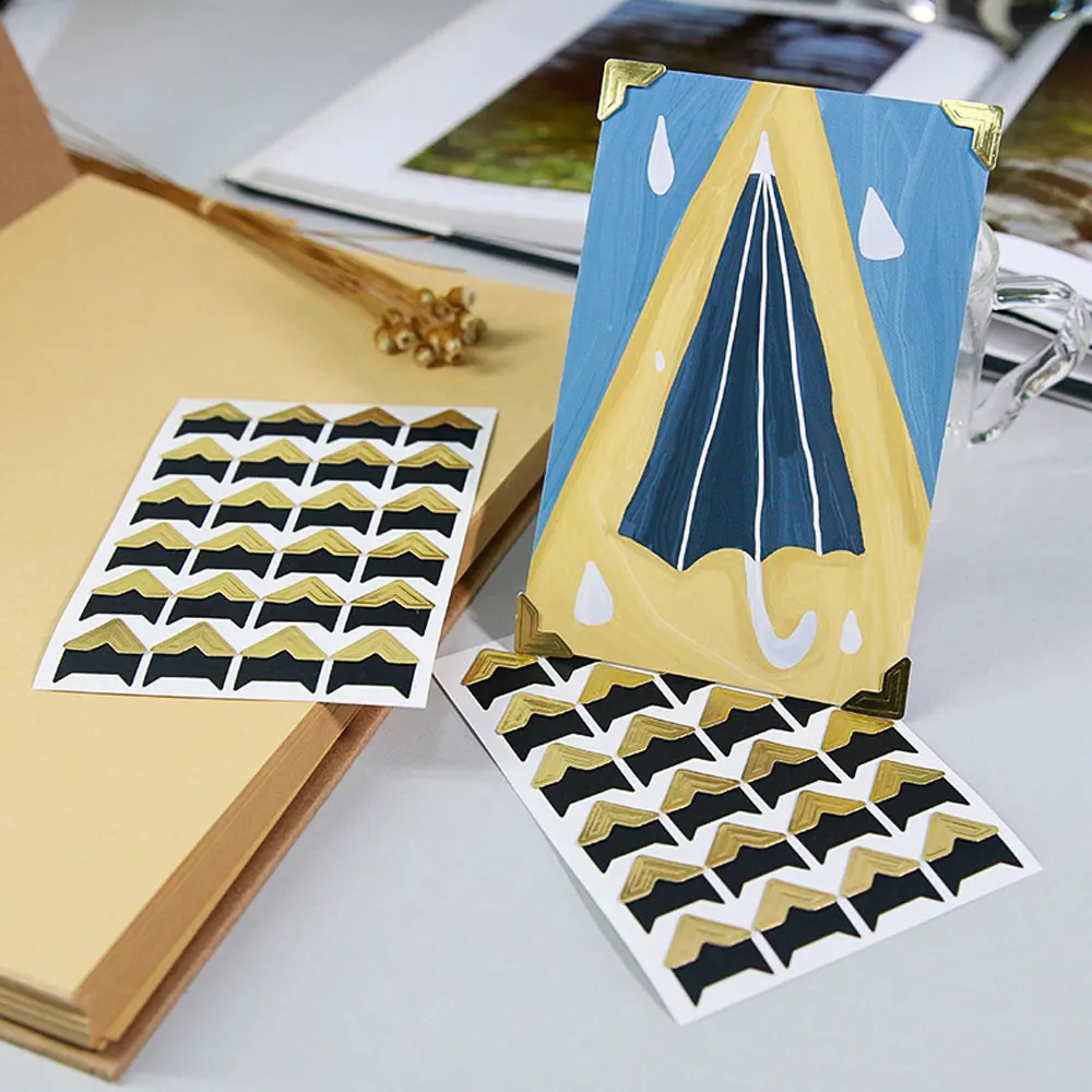 24PCS Corner Stickers DIY Vintage Corner Kraft Paper Stickers Scrapbook Self-Adhesive Photo Album Accessories Home Decor