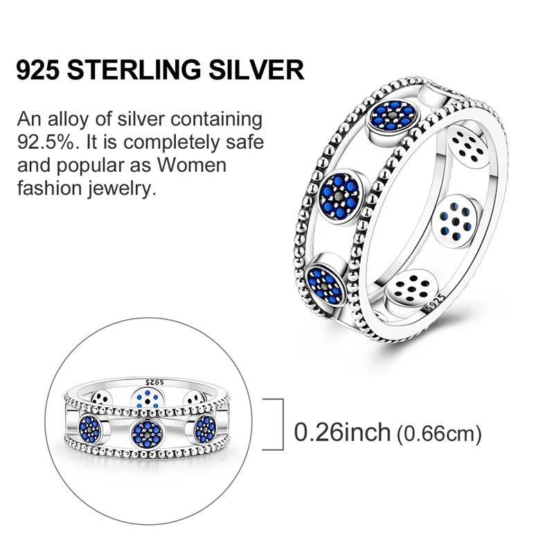 الأصلي 925 فضة تألق محظوظ الأزرق العين الدائري للنساء مجوهرات للبنات هدايا المناسبات عيد ميلاد