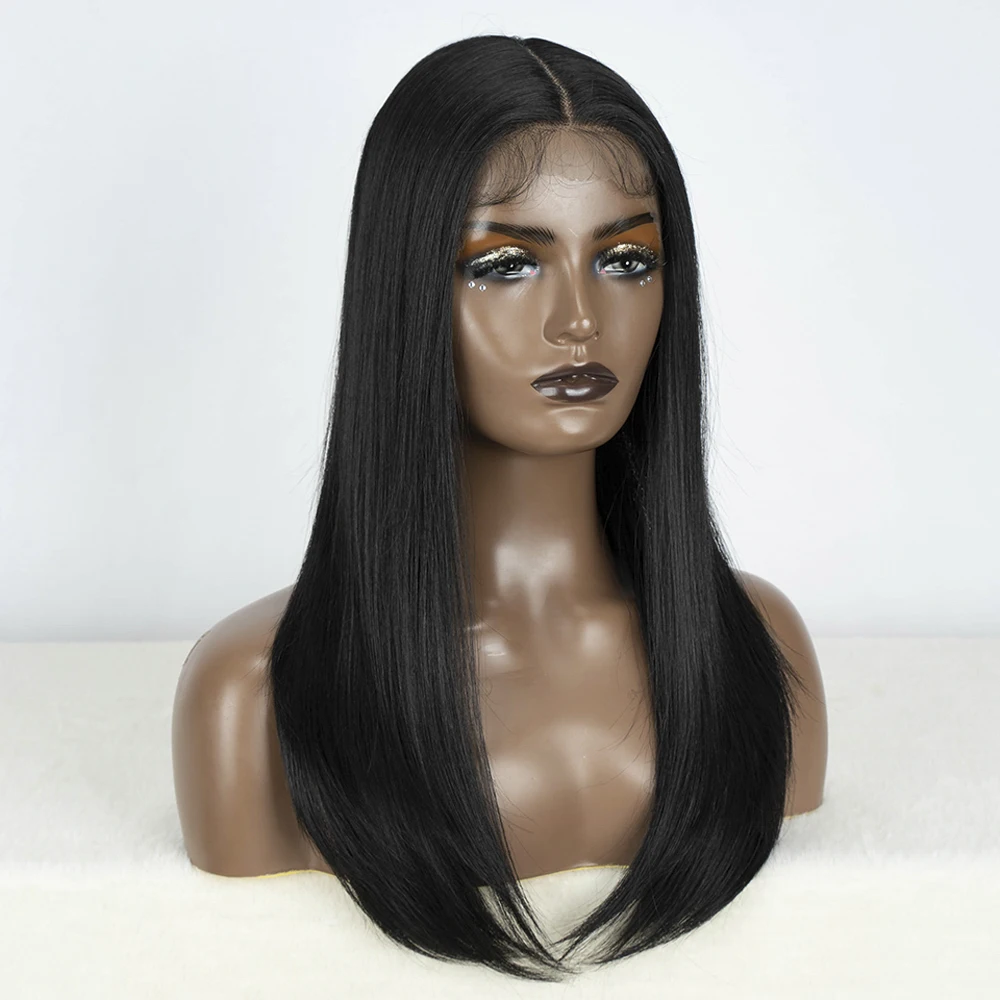 Peruka syntetyczna typu lace front, prosta, bob z baby hair, kokarda, czarno-blond, 22 cale, peruka cosplay dla kobiet, peruka odporna na ciepło.