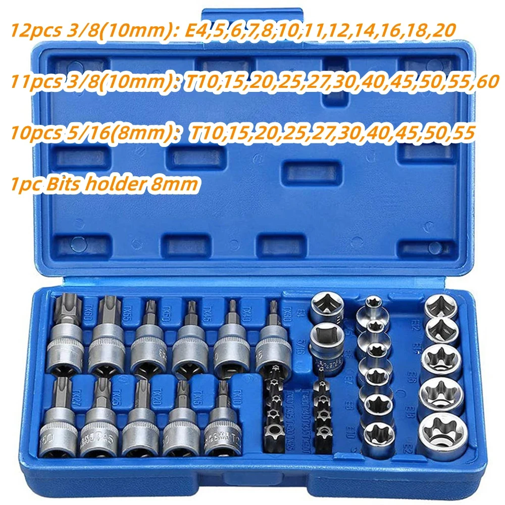 High-quality 34Pcs Torx Star Sockets & Bit Set Male / Female E-Security Bits Drive Handheld Tool Torque Star Socket