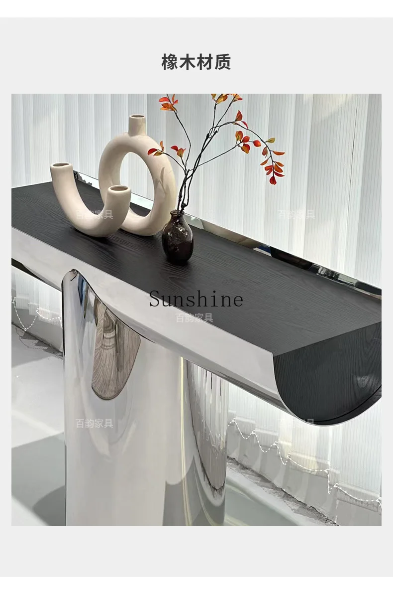 Italian minimalist stainless steel solid wood porch cabinet household light luxury living room partition