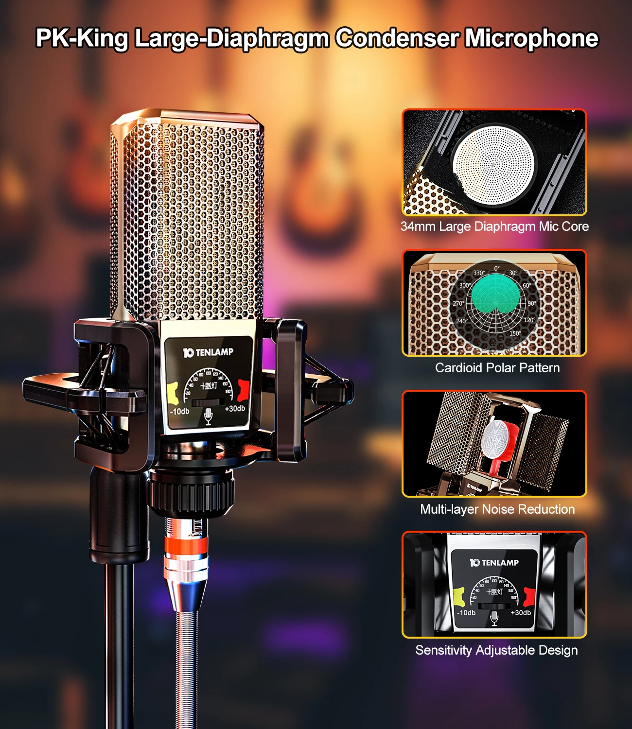Live Sound Card Studio Condenser Microphone Kit Audio Webcast Karaoke Mixer for Mobile Phone PC Laptop Broadcast Live Streaming