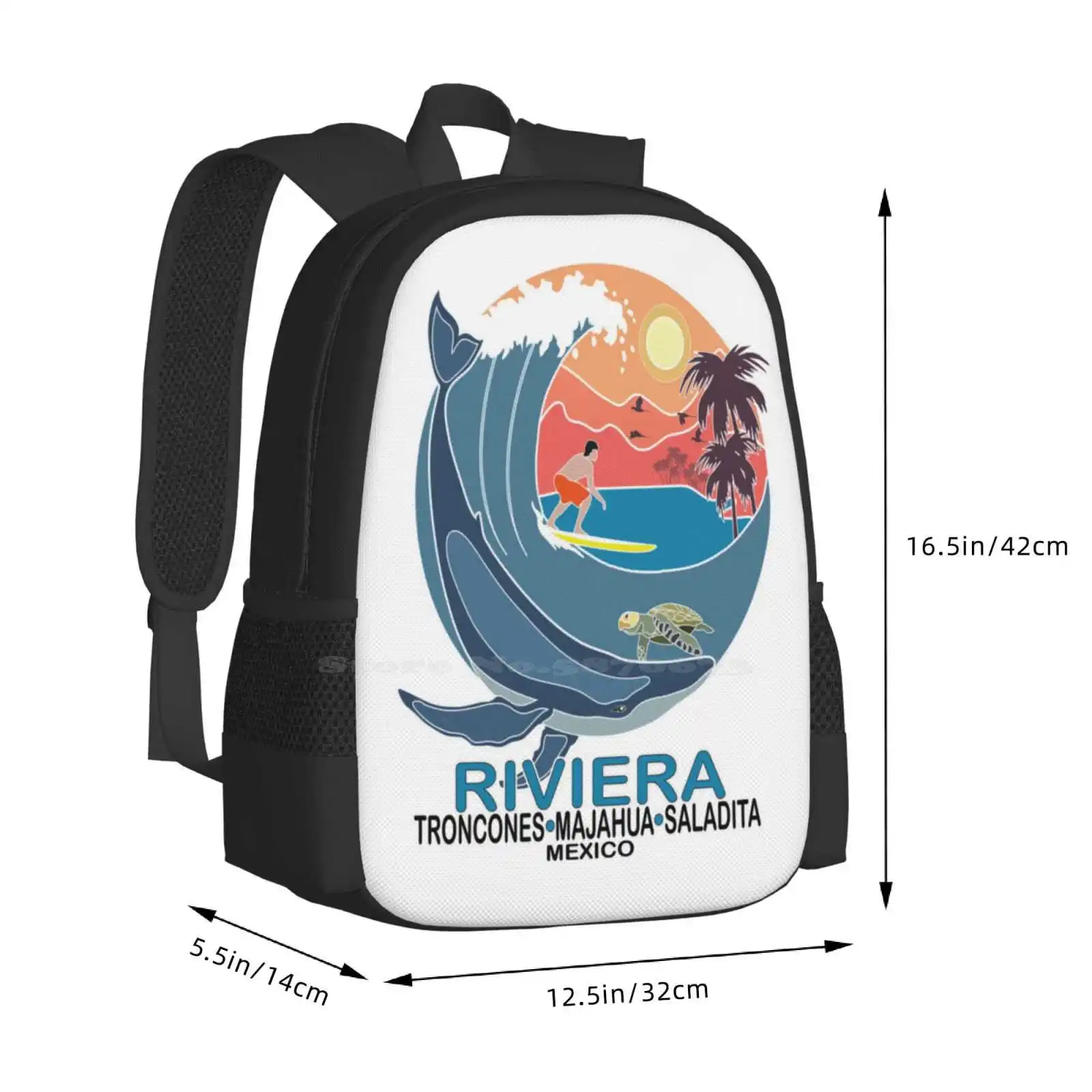 Mochila para estudiantes con diseño de Riviera Troncones, Majahua, Saladita