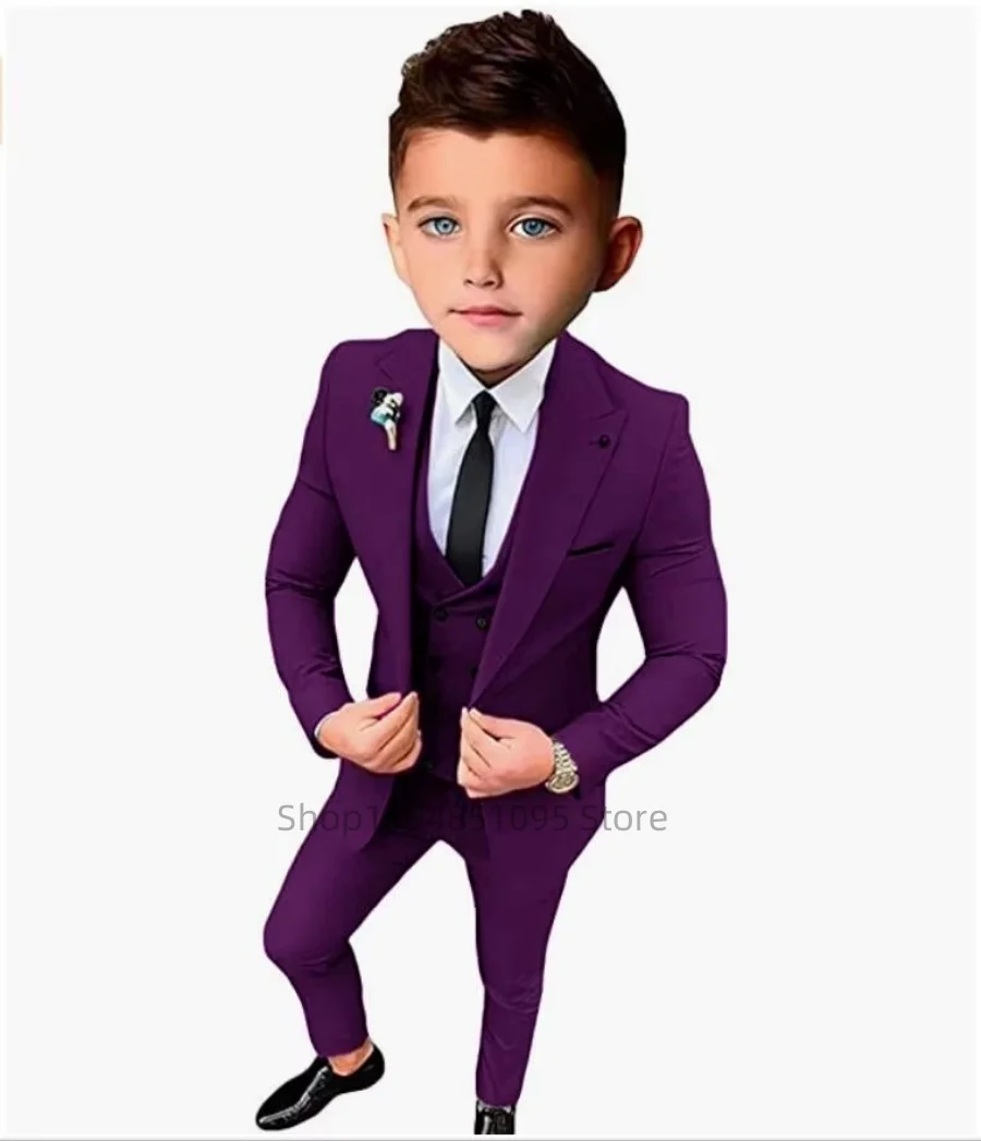 

Solid Suit For Boy Formal Slim Fit 3 Piece Suits Set Blazer Vest And Pants Evening Dress Graduation Birthday Children Clothing