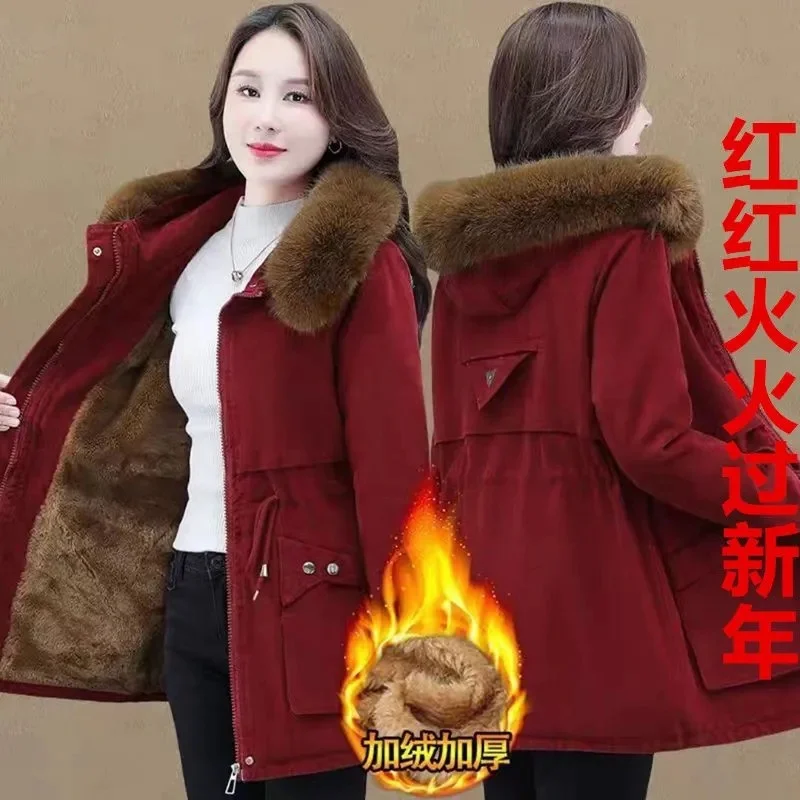 Parkas Womens Winter Jacket Loose Casual Padded Coat Female Large Size Plush Fur Collar Thick Down Cotton Outerwear