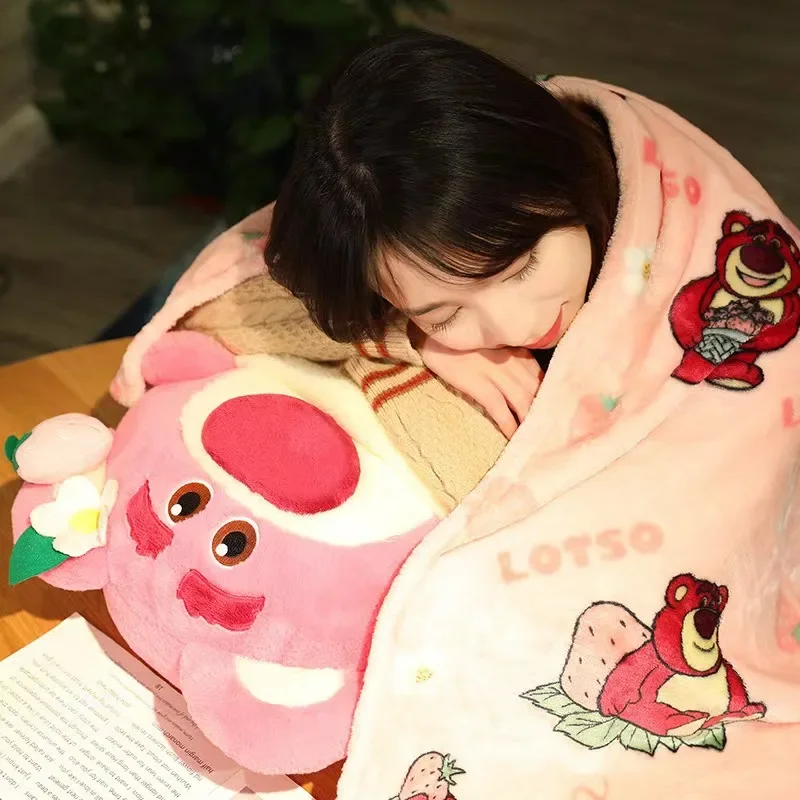 45CM+One Meter Disney Pillow Sleeping Blanket Lilo & Stitch Winnie Lotso Doll Plush Toy Cute Soft Stuffed Kawaii Children's Gift