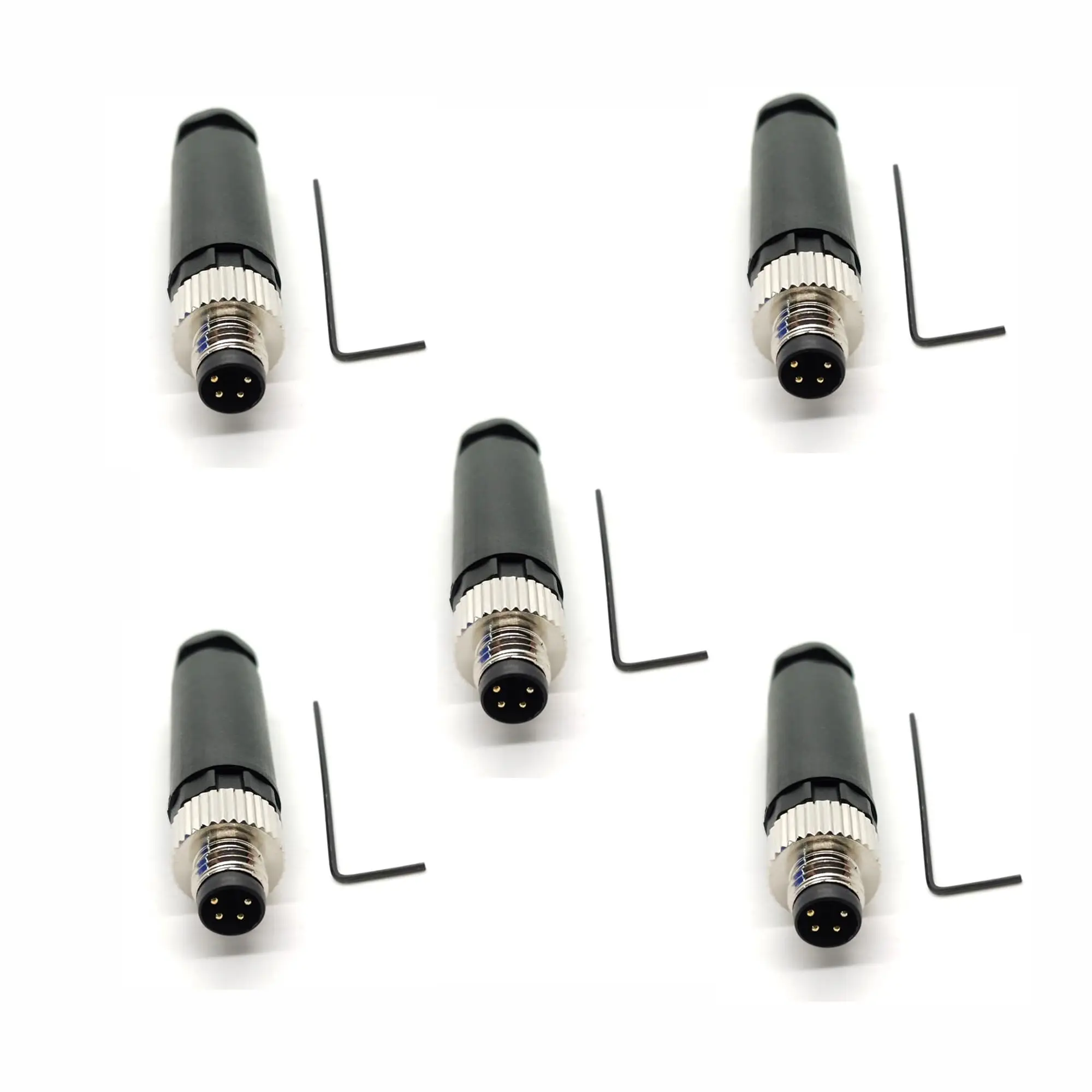5Sets M8 4 Pin Male Female Connector A Coding Field Wireable Straight Assemble IP68 Waterproof Industrial Circular Aviation Plug