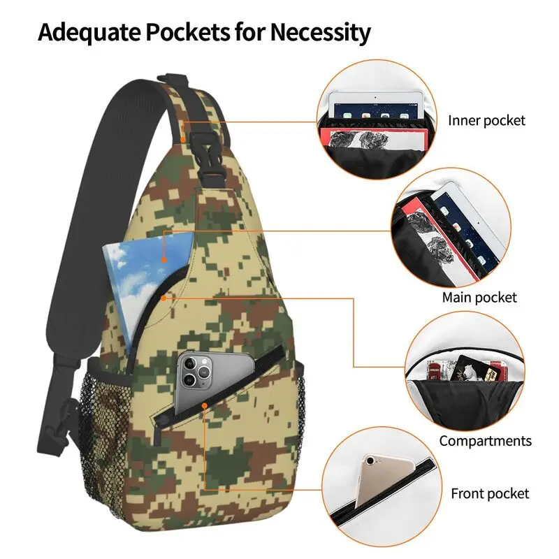 مخصص خمر كامو حبال Crossbody على ظهره الرجال التمويه حقائب الكتف الصدر للتخييم ركوب الدراجات