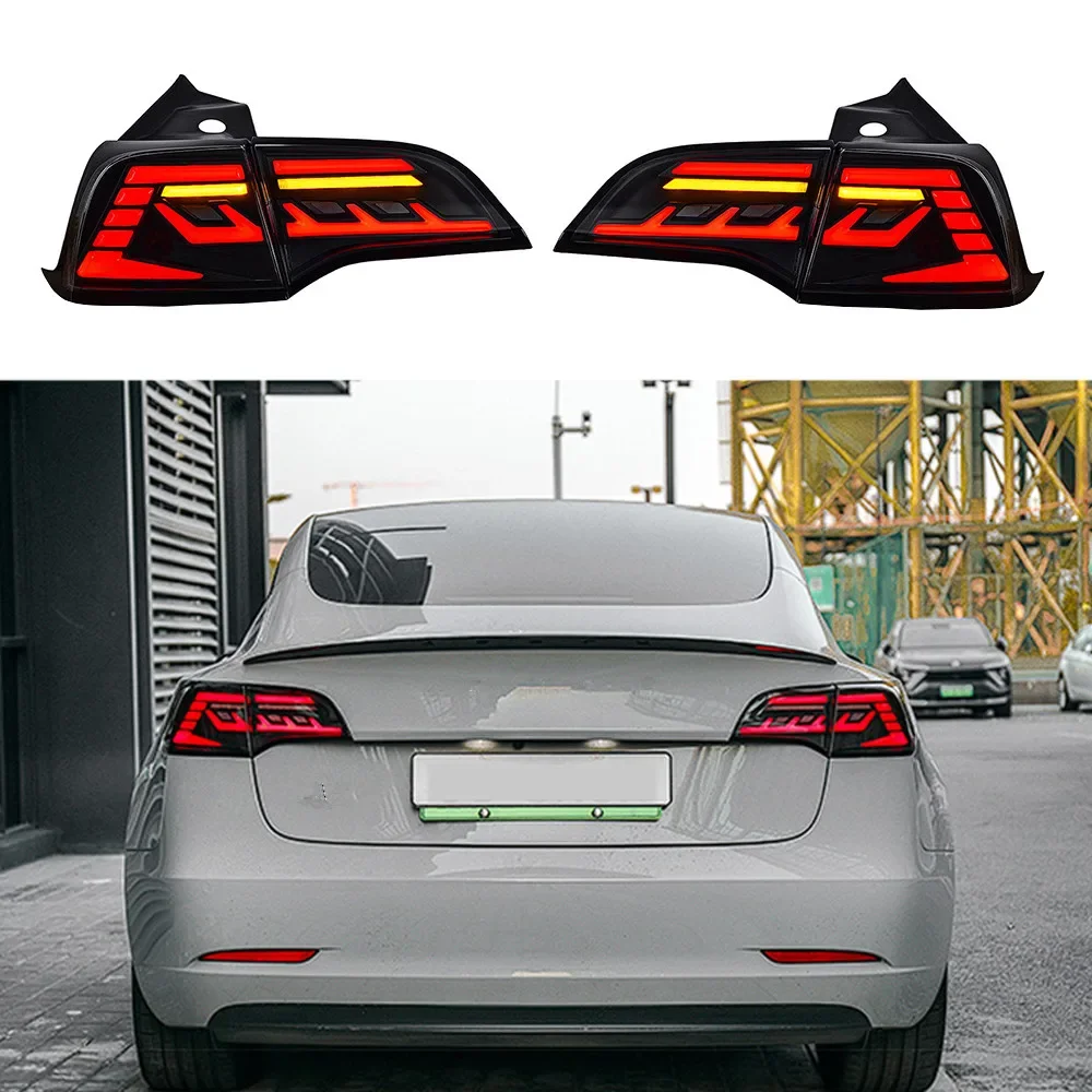 Car Modified Taillight LED Tail Lights Assembly Sequential Dynamic Turn Signal Dual Reverse Lamp For Model Y Model 3 2017-2022