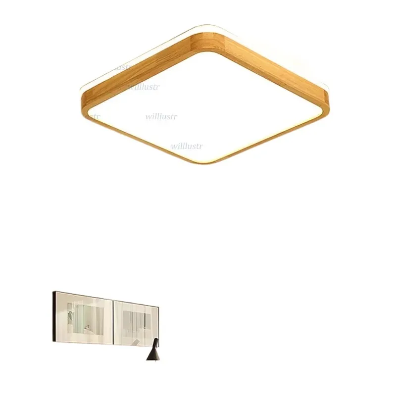 

Modern Minimalist LED Wood Ceiling Lamp Sitting Room Bedroom Hotel Lounge Hall Round Square Rectangle Natural Color Lighting