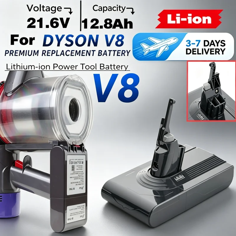 Magazzino UE, spedizione rapida, per aspirapolvere portatile Dyson V8 Absolute, batteria di ricambio per Dyson V8 SV10, 21,6 V, 12800 mAh. Batteria di ricambio 1.