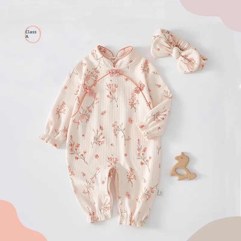 

Весенне-осенний комплект из чистого хлопка для малышей: новая китайская одежда для девочек, нарядная одежда для прогулок, для девочек, на каждый месяц, для улицы, Haili