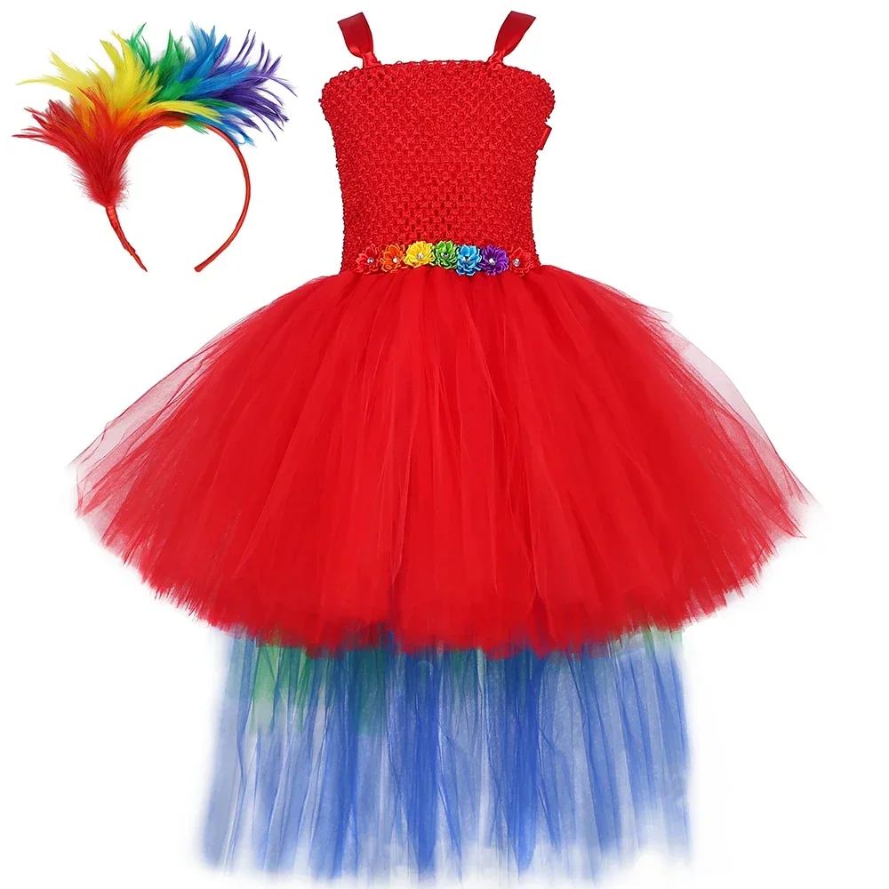 Girls Macaw Parrot Costume for Kids Rainbow Train Bird Tutu Dress Up Clothes Toddler Girl Halloween Party Tulle Princess Dress