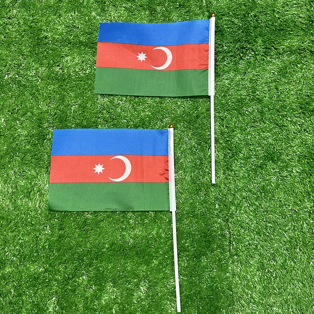 (SKY FLAG)Aserbaidschan Handflagge 10/20/50 Stück 14*21cm Aserbaidschan Handflagge zum Schwenken mit Kunststofffahnenmast zur Dekoration – Detail 3