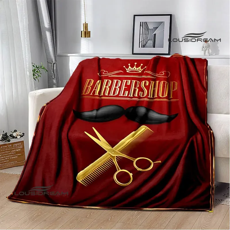 Barbershop retro print children's warm flange home travel blanket bed linings Picnic blanket birthday gift