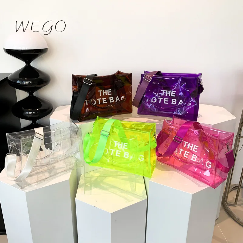 New Fashion Messenger Bag One Shoulder Bag Transparent Large-capacity PVC Jelly Bag Hand-held Tote Candy Color