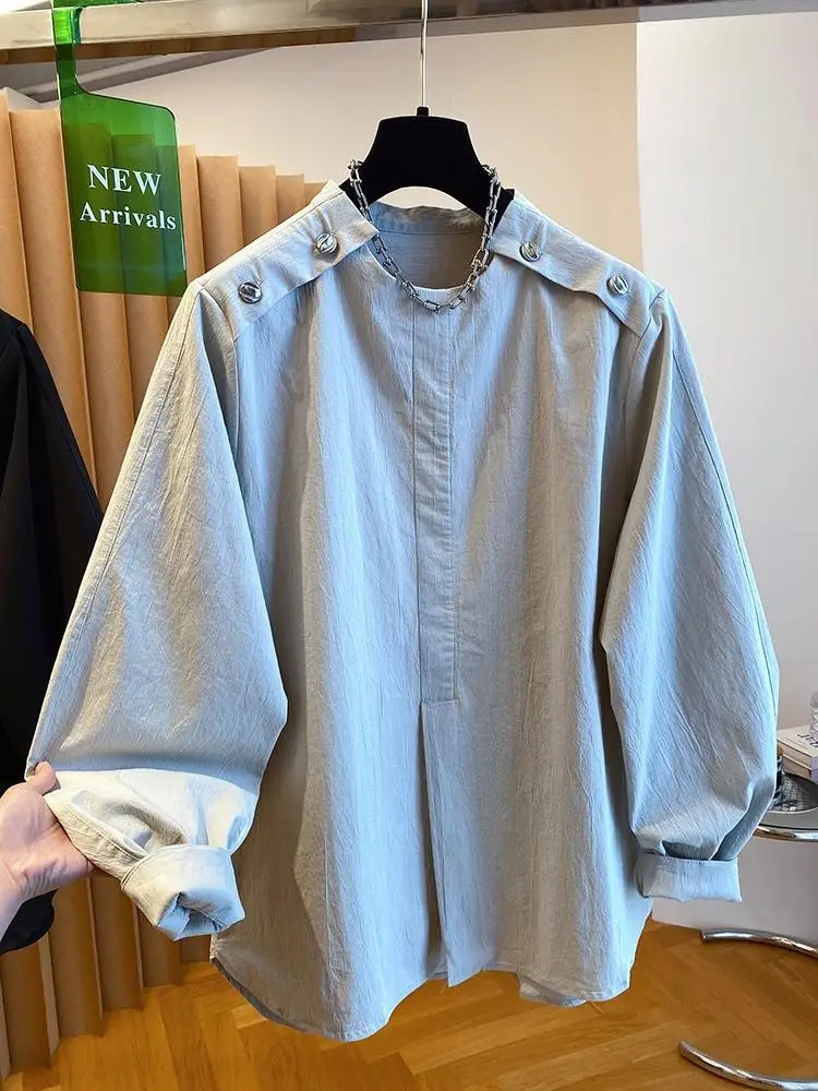 

Однотонная женская рубашка с длинным рукавом, свободная блузка на пуговицах, повседневная, весна-лето 2026, новая универсальная модель
