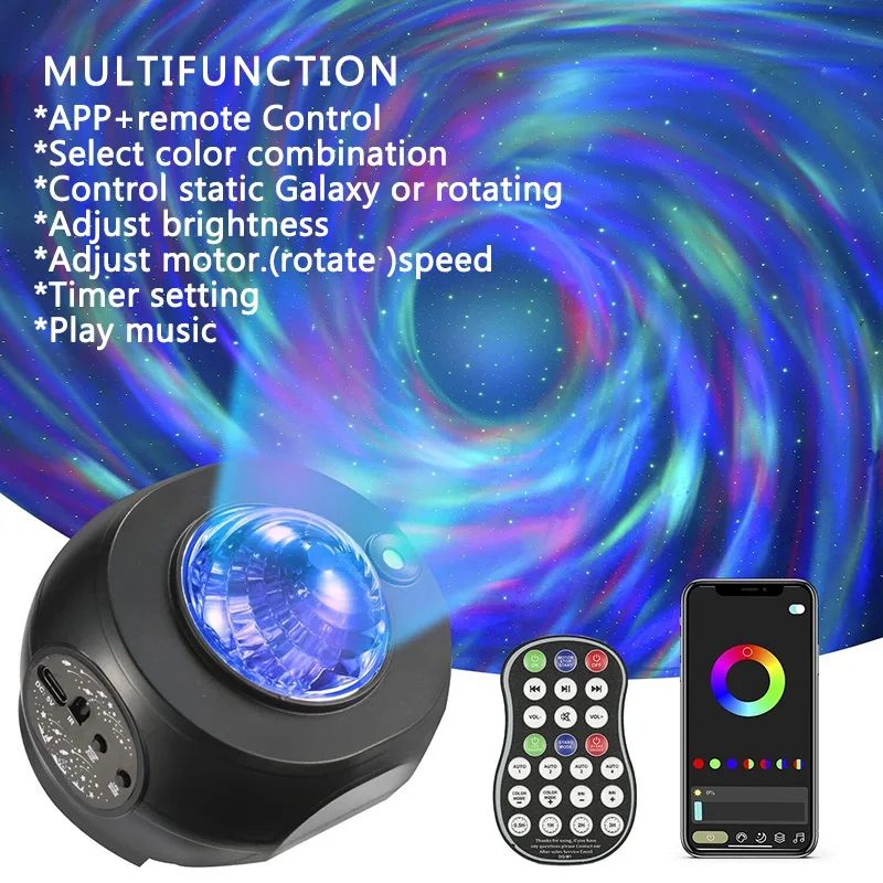 Galaxy Starry Night Light Projector USB LED Night Lamp Bluetooth Speaker Vortex Star Sky Ceiling Party Mood Light for Room Decor