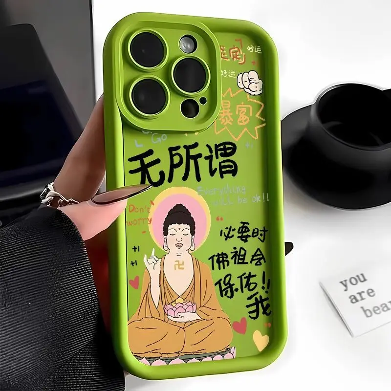 Cartoon Buddha statue phone case for iphone 15 pro max 14 plus 11 13 12 shockproof shell cover for iphone xr xs max x 7 8 plus